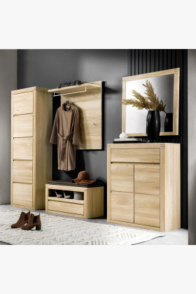 Garderobenanlage Flur Eiche Bianco 5-teilig mit Sitzbank